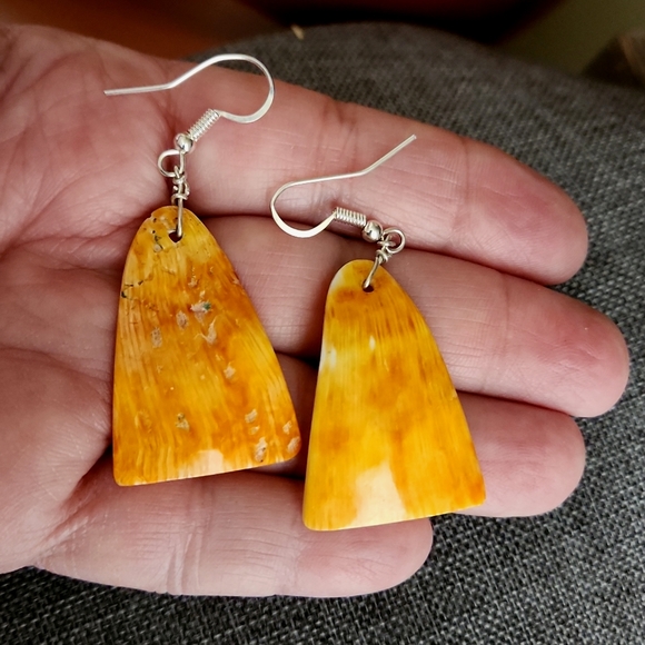 NWOT Native American Navajo Spiny Oyster Shell Slab Earrings 🧡 - Picture 6 of 7